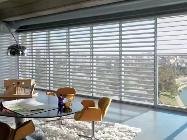 Butterfly Shades - office with floor-to-ceiling shades