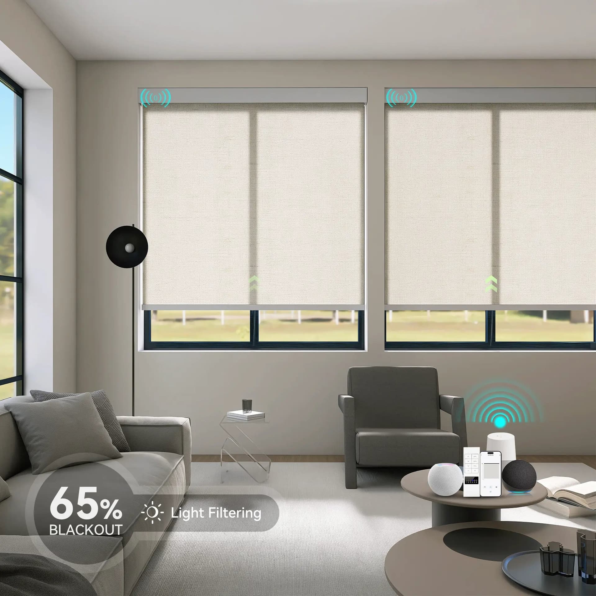 Roller Shades - (Linen Texture - 65% Blackout)