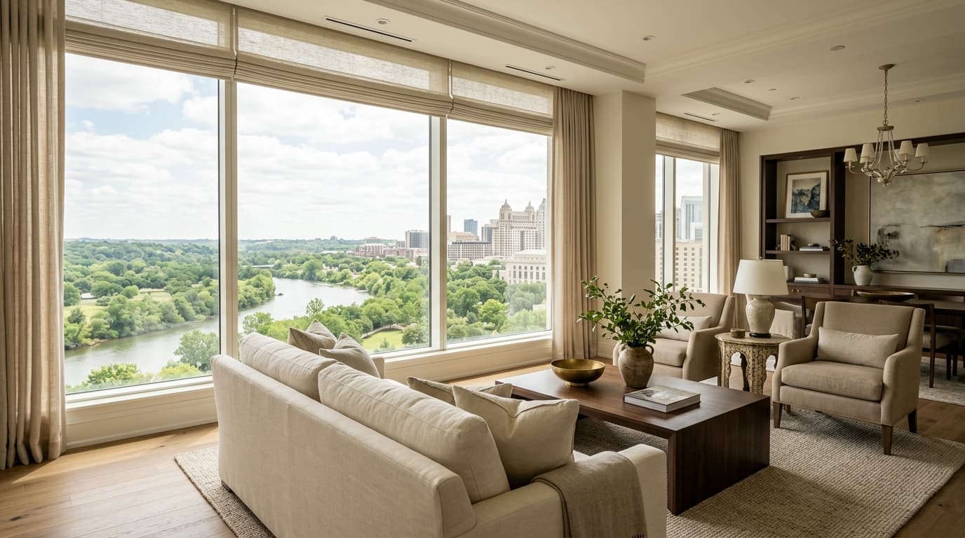 Shangri-La Sheers - blinds open